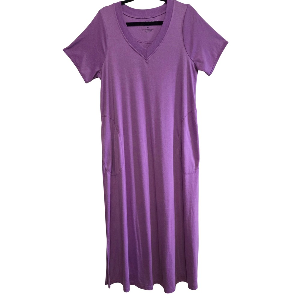 Comfort Choice Cozy Chic Purple V-Neck Maxi Lounger Dress Short Sleeve Pockets M